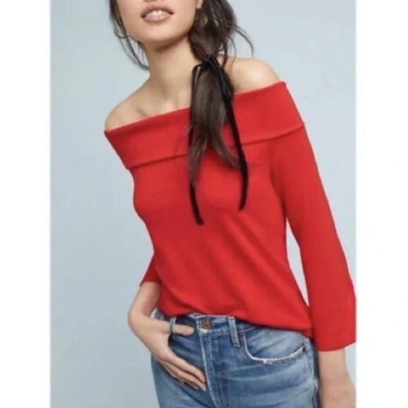 Anthropologie Tops - Anthropologie Off-the-Shoulder Poppy Red Top Size: XL